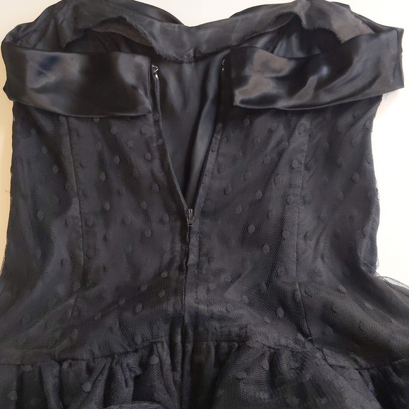 Vtg 80s Black Polka Dot Tulle Strapless Ruffle Tiered Mini Party Prom Dress - Picture 8 of 9